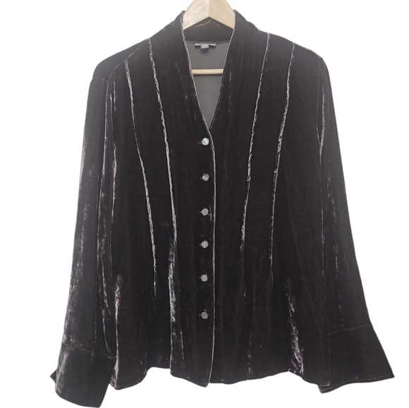 J. Jill Crushed Velvet Silk Blend Pintuck Button Down Size Large - Picture 1 of 8